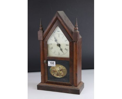 19th century American Gothic style Mantle Clock, 38cms high 