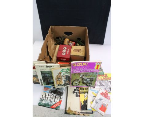 Mixed Lot of Collectables including Vintage Desk Calendar, Galleon Bookends, Mauchlinware Barre, Oxo Tin, Python and Milligan