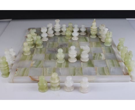 Carved onyx stone chess set. 