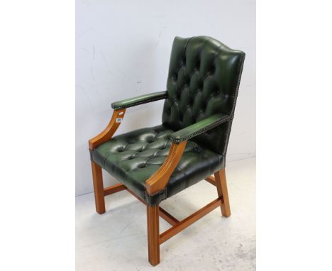 George III style Green Leather Button Back Desk Chair, 102cms high x 58cms wide 