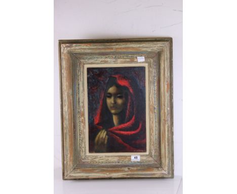 A Mid 20th century oil on board framed portrait of a cowled woman signed WINTER 41 x 29 cm.