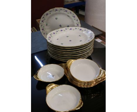 Set of Ten Herend Handpainted Plates, pattern no. 1525, 25.5cms  diameter together with Eight Royal Worcester Gold Painted Bo