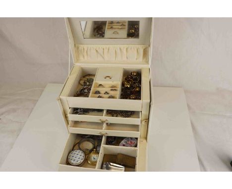 Jewellery box containing gold and silver, to include vintage silver buckle, bangle, watches, rings, brooches, earrings, Zippo