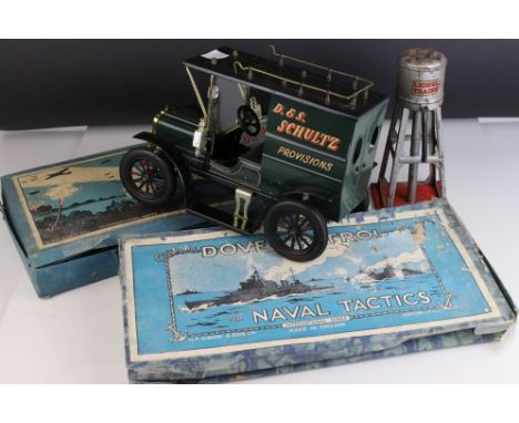 Tin Plate ' D &amp; S Schultz Provisions ' Van and few miniature provisions together with Tin Plate Lionel Trains Water Tower
