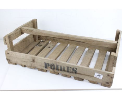 Original Vintage French Wooden Trug / Crate marked ' Poires' (pears), 60cms long 