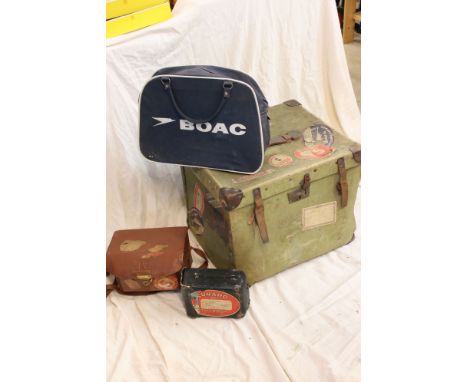 Luggage - Canvas and Leather Trunk, BOAC Bag, Magazine Cine-Kodak Camera in Case with Cunard Line Label plus another Camera C