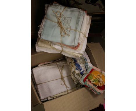 Box of Vintage Linen including Table Cloths and Napkins 