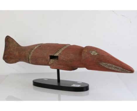 Vintage carved wood African Mali Bozo Fish on stand 