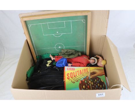 Two Action men figures AF a Scalextric controls and track boxed Solataire etc. 