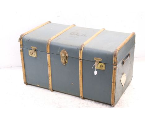Mid 20th century Wooden Bound Travelling Trunk, 90cms x 50cms 