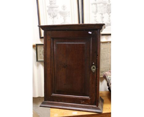 18th / 19th century Oak Hanging Cabinet, the single panel door opening to reveal shelves, 59cms wide x 75cms high 