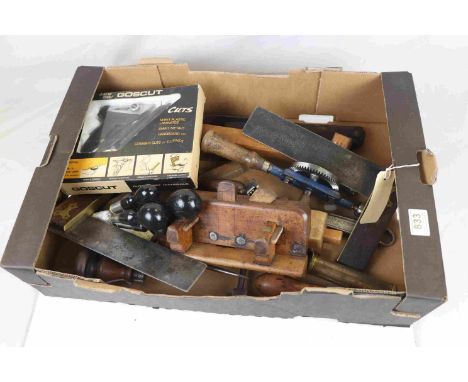 A quantity of vintage hand tools to include planes,hand drill ,screwdrivers ,square etc. 