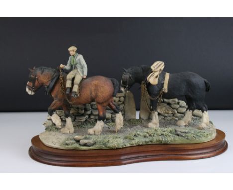 A Border Fine Arts James Herriot model on wooden plaque titled ' Coming Home ', plough man with horses. 