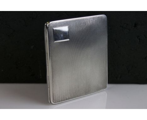 A fully hallmarked sterling silver cigarette case with engine turned decoration, maker marked for Mappin &amp; Webb Ltd, Birm