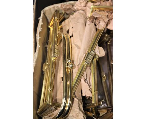 Box of yellow metal handbag frames. Not available for in-house P&amp;P 