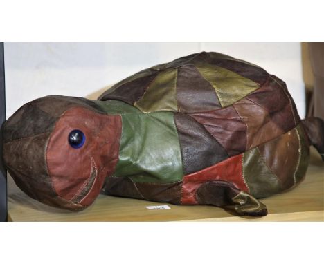 A 1970's leather turtle pouffe. P&amp;P Group 3 (£25+VAT) 