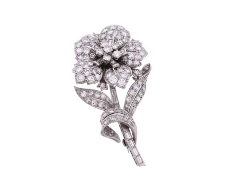 A 1950s diamond flower brooch, the pierced petals pavé set with eight cut and brilliant cut diamonds, to a central brilliant 