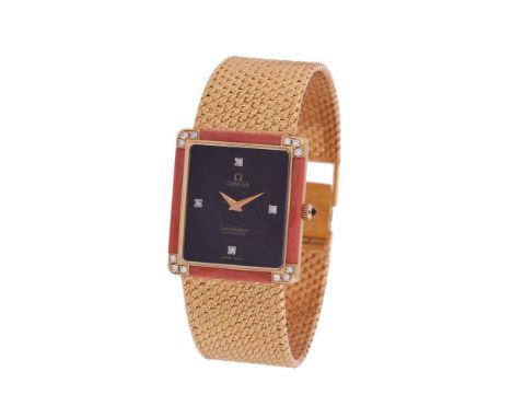 Y Omega, Constellation, ref. 8838, an 18 carat gold, coral and diamond bracelet watch, no. 250 8835, circa 1975, automatic mo