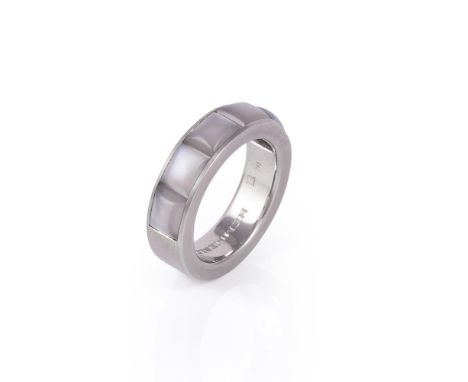 A moonstone band ring by Hemmerle, the ring set with five rectangular cabochon moonstone panels, signed Hemmerle and stamped 