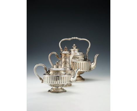 Y A French silver kettle, tea pot and coffee pot by Maison Odiot, Paris 1838-1972 1st standard, circa 1895, the handles with 