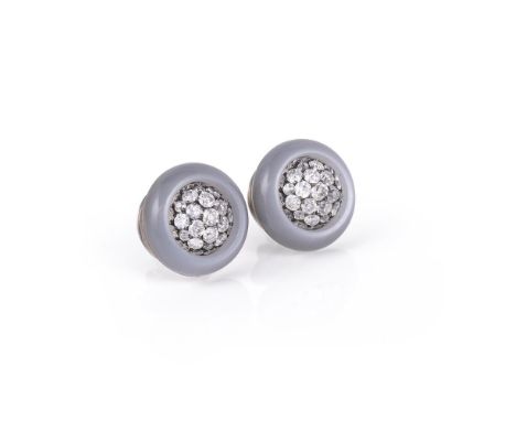 A pair of diamond and grey moonstone cluster ear studs by Hemmerle, the bombé old cut diamond set clusters, approximately 2.0