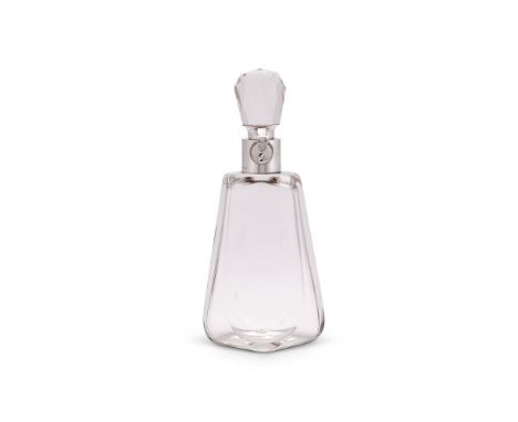 A large silver mounted lockable glass decanter and stopper by Hukin & Heath Ltd, Birmingham 1914, the hasp fitting into the m