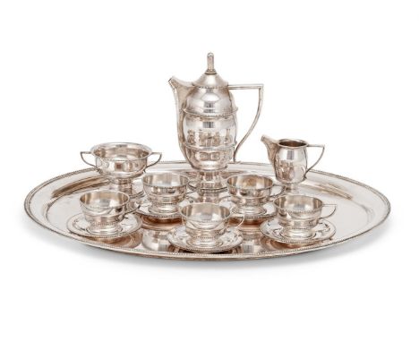 Y An Austro-Hungarian silver part coffee service on tray, maker's mark a ewer (not traced) Vienna 1872-1922 3rd standard (.80