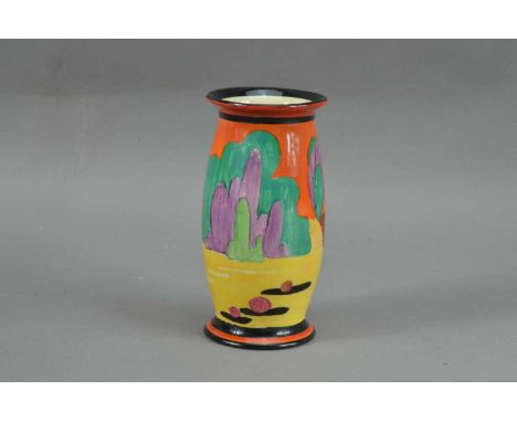 A professionally restored Clarice Cliff Applique pattern vase, with some wear, marked to the underside 15cm high AFPLEASE SEE