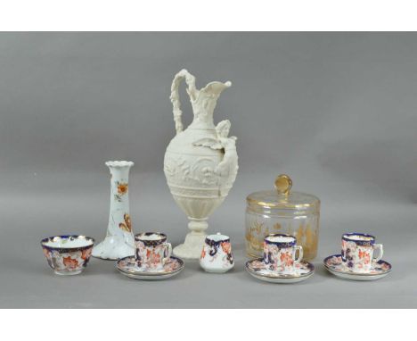 An assorted collection of ceramics, comprising a Parian ware Ewer, marked Crystal Palace art union, 35cm high, together with 