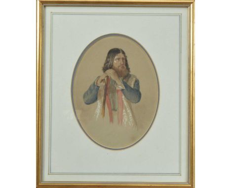 Attributed to Ann Mary Severn (British 1832-1866), Portrait of a man, watercolour and pencil, framed, glazed in an oval mount