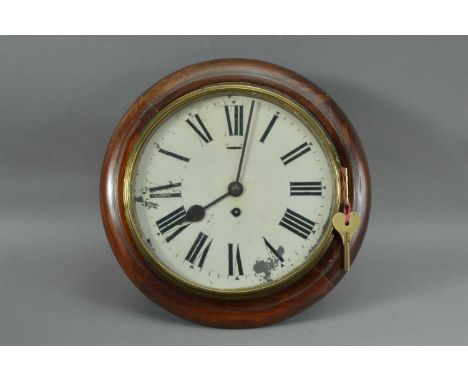 Victorian Dial Clock, circular beech and pine case painted metal dial, thirty hour movement with key minus pendulum, ticking 