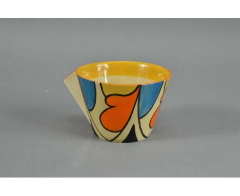 A Clarice Cliff bizarre pattern ceramic cup, marked to the underside, 6cm high, THE CUP APPEARS TO BE IN GOOD CONDITION AND W