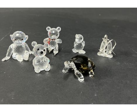 Swarovski Crystal Glass, six pieces including Chimp, Kris Bear on Skates, 2010 Event Galapagos Tortoise etc, boxed.