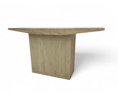 Travertine two-piece side console table, rectangular top on block pedestal Dimensions: Height:&nbsp;73cm&nbsp; Length/Width:&