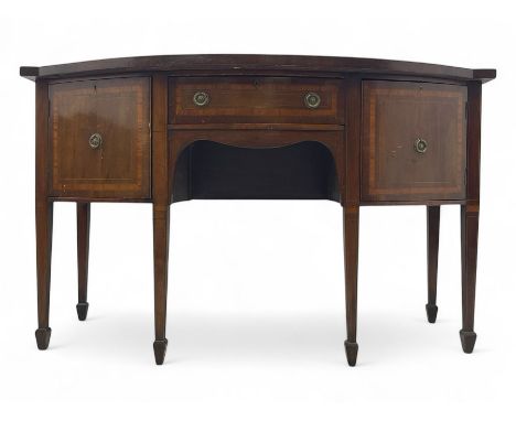 Early 19th century inlaid mahogany bow-fronted sideboard, the top inlaid with satinwood band, fitted with two cupboards and s