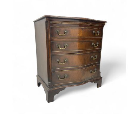 George III design mahogany bachelors chest, serpentine top with moulded edge over brushing slide and four graduated cockbeade