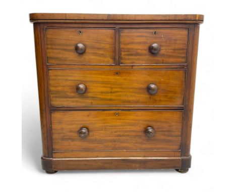 Victorian mahogany chest, rectangular top with rounded front corners, fitted with two short over two long cockbeaded drawers,