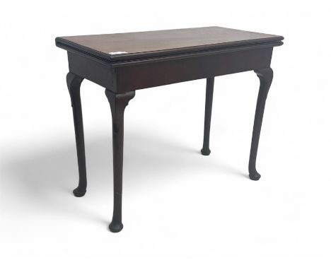 Early 20th century mahogany tea table, rectangular moulded top with fold-over leaf supported by gate-leg action, raised on ca