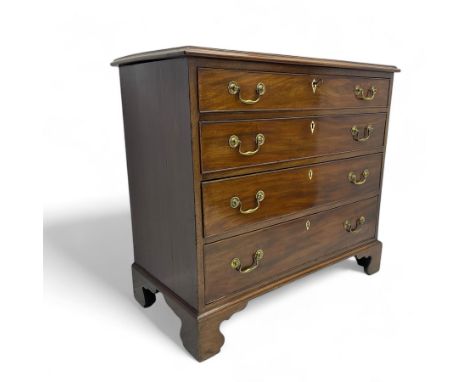 George III mahogany chest, rectangular top with moulded edge over four graduated cockbeaded drawers each with bone escutcheon