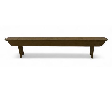 19th century pine hall bench on solid end supports Dimensions: Height:&nbsp;45cm&nbsp; Length/Width:&nbsp;231cm&nbsp; Depth/D