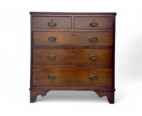 Victorian oak chest, rectangular top with reeded edge, fitted with two short over three long graduating drawers, on bracket f