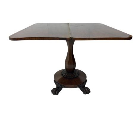 Victorian mahogany tea table, rectangular top with rounded corners, folding and swivelling to reveal interior surface, suppor