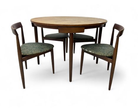 Hans Olsen for Frem Røjle - mid-20th century Danish teak 'Roundette' dining set, comprising a circular dining table raised on