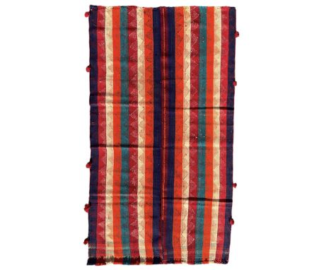 South West Persian Jajim Kilim ground rug, the field with alternating vertical stripes with lightly woven diamond-shaped moti