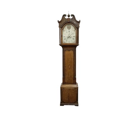 H Jones of Oswestry - Early19th century oak and mahogany eight-day longcase clock, with a swans neck pediment and central bra