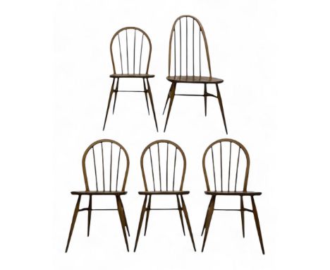 Lucian Ercolani for Ercol - elm and beech high back Windsor dining chair; and a set of four low back Windsor dining chairs (5