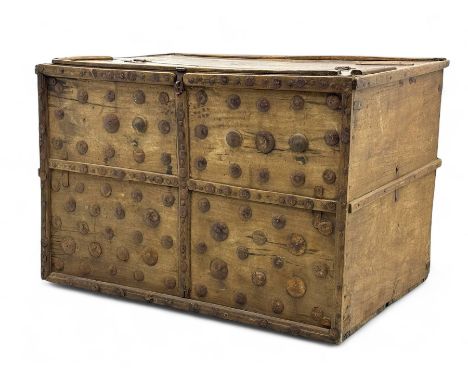 Late 19th century Afghan carved hardwood storage chest, the hinged plank top enclosing large internal storage space, geometri