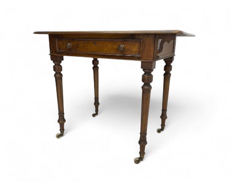 Victorian walnut writing desk, rectangular moulded top with rounded corners, fitted with single drawer and opposing false dra