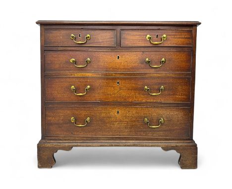 George III oak chest, rectangular moulded top with crossbanding, fitted with two short over three long cockbeaded drawers, ea