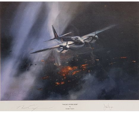 Robert Taylor 
Colour print
"Night Intruder", with two signatures in the mount, framed&nbsp;
After Coulson 
Two framed prints